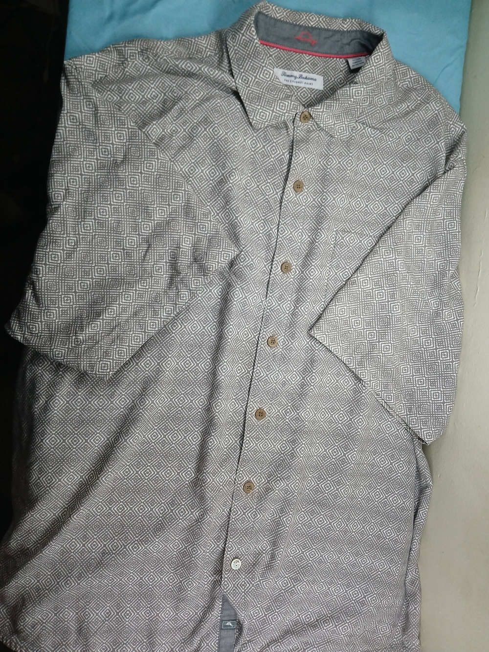 Tommy Bahama Gray and White Geometric Button-Up Shirt